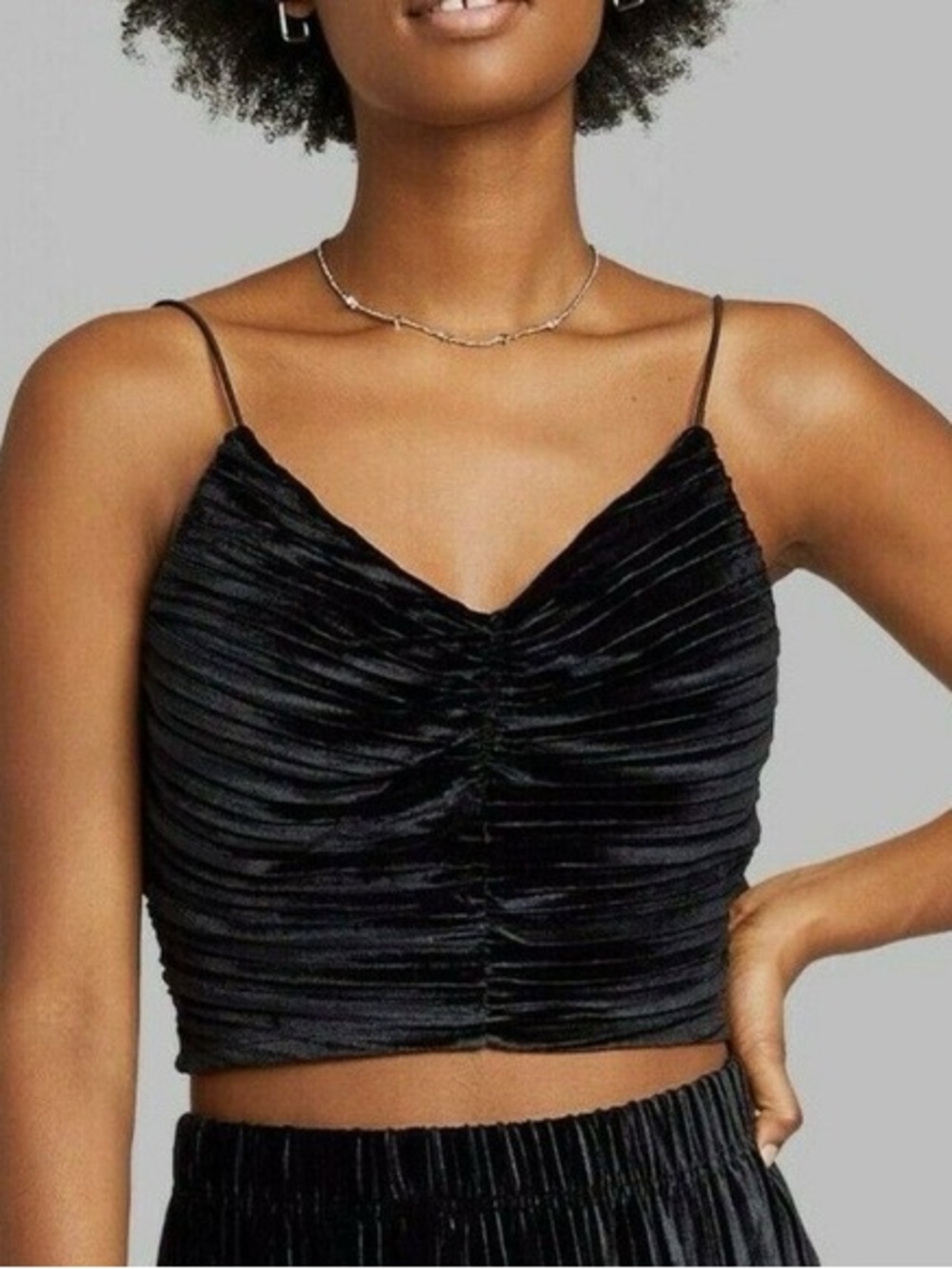 Wild Fable Women's crop Tank Top Straps Velvet Slim Fit black size small